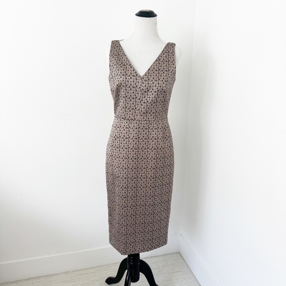 MAX MARA Sheath Women 6 Taupe/Black Dress Pencil Brocade Old Money Neutral 1950s - Picture 1 of 11